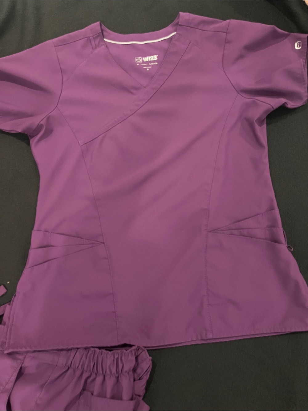 Wink Women's Purple Scrub Top & Straight Leg Pants Set - Picture 2 of 6